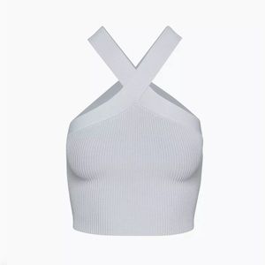 Aritzia Babton Sculpt Knit Criss Cross Cropped Tank baby blue size small